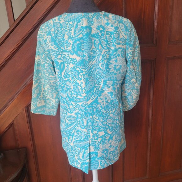 Talbots Womens Floral Pattern Jacket Mid-Length Button Closure Blue & White Size - Picture 3 of 9